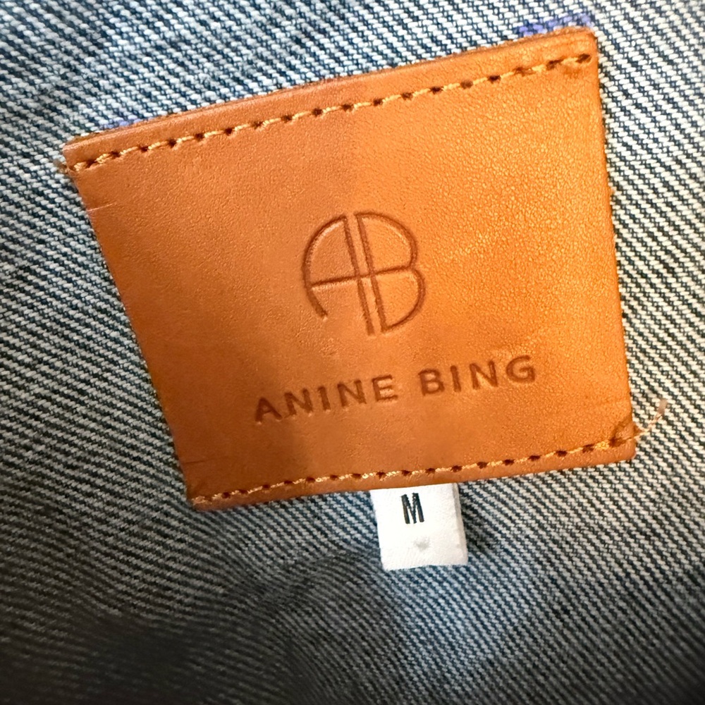 ANINE BING Jackie 1999 Cropped Denim Jacket Raw Hem Blue Medium - Picture 3 of 11